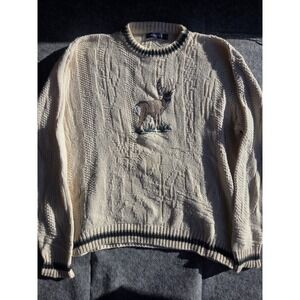 Vintage Sweater Men's Deer Buck Nature Scene 3D Textured Knit Size XL